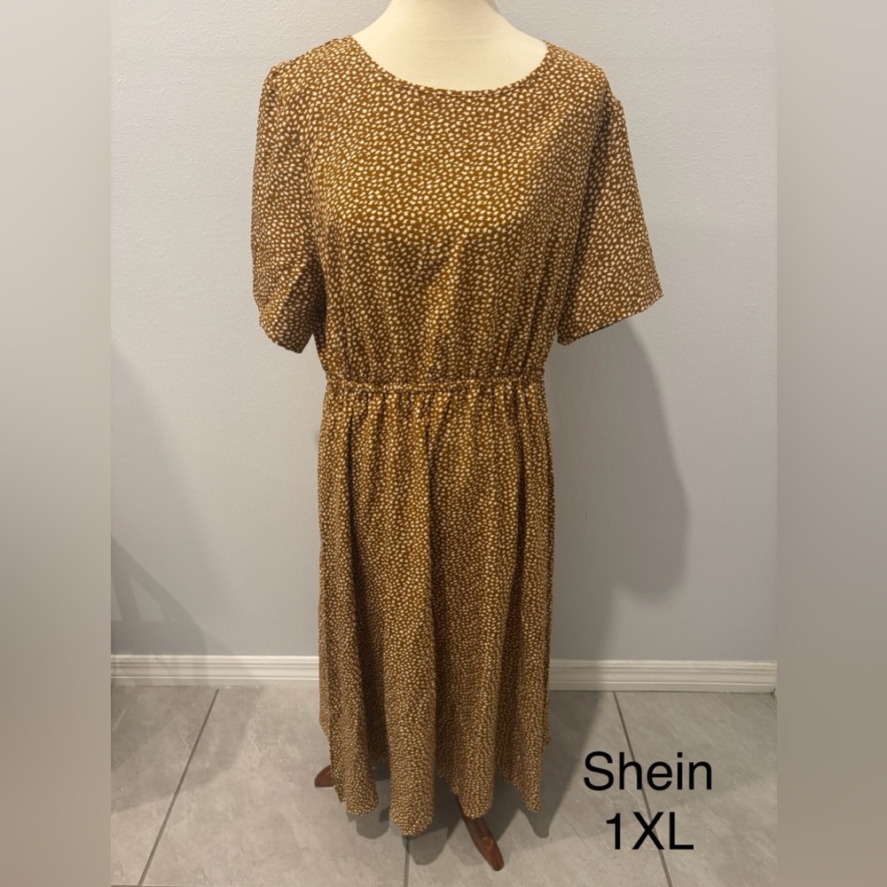 SHEIN Tan Polka Dot Midi Dress